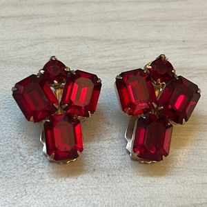 Signed Weiss clip on earrings 4 red stones pre-loved perfect condition